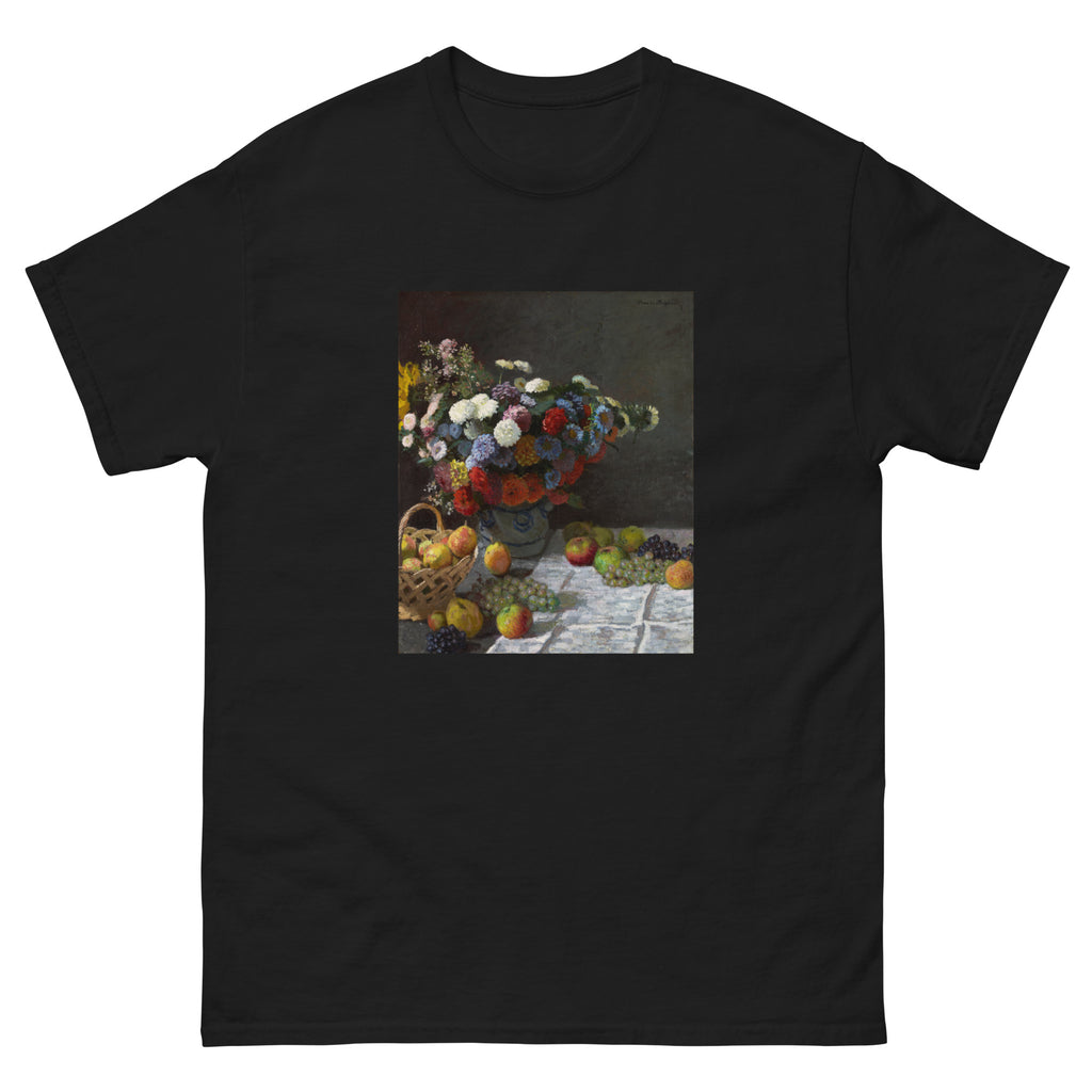Black T-shirt Still Life With Flowers And Fruit Essential