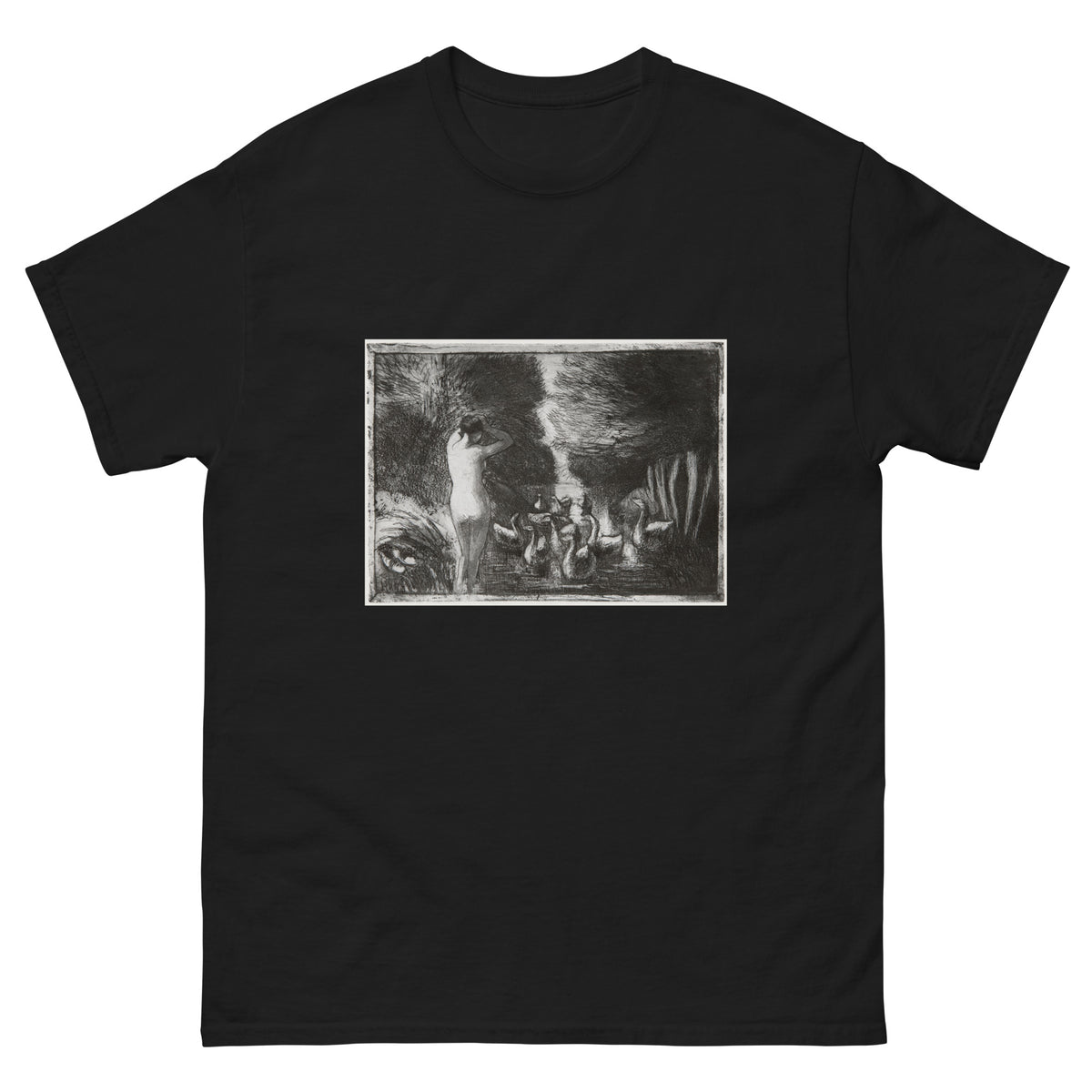 Black T-shirt Bather With Geese Essential