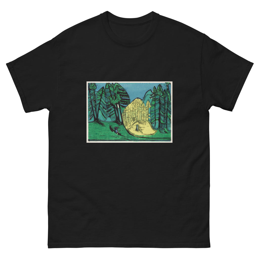 Black T-shirt Cemetery In The Forest Print Essential