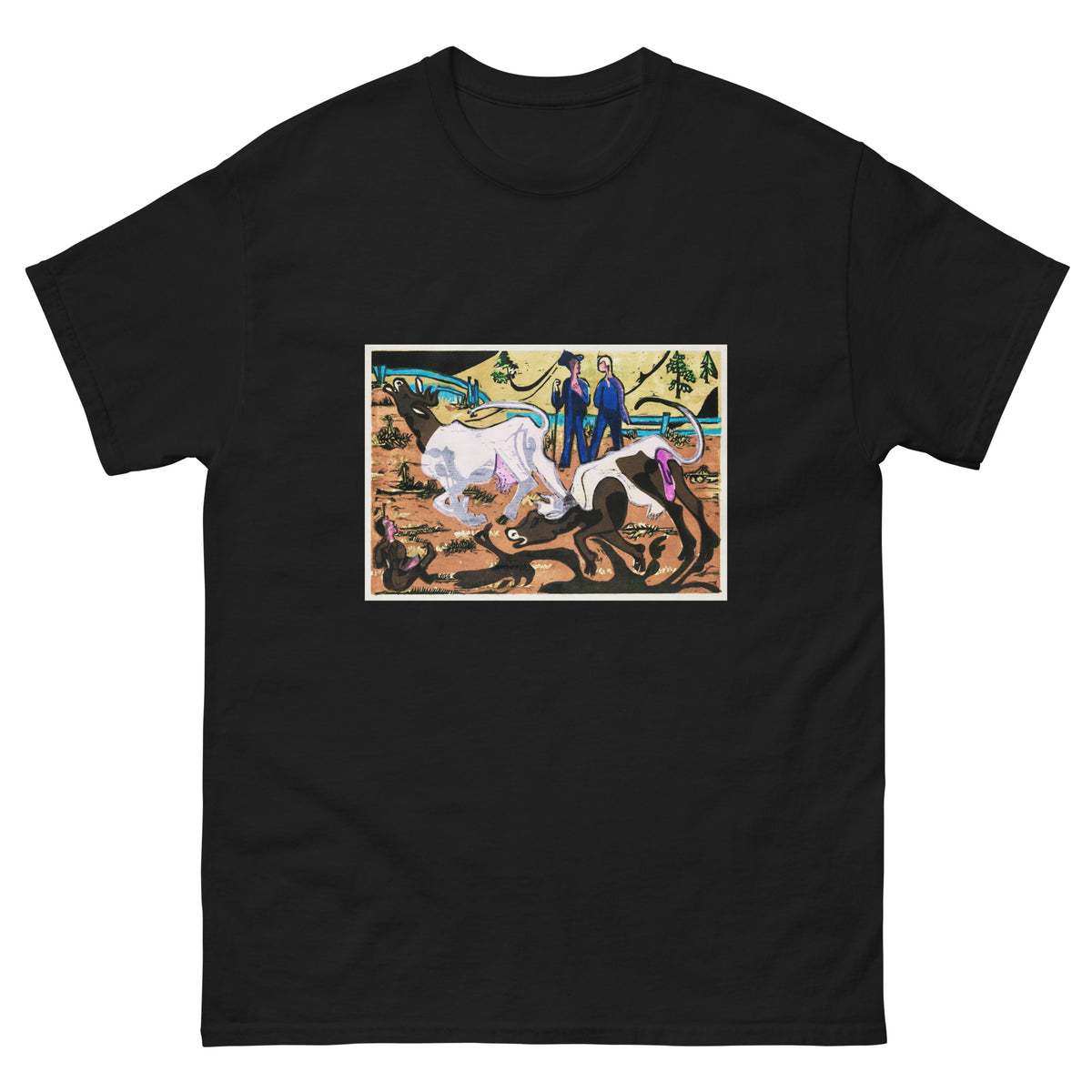 Black T-shirt Cows In Spring Print Essential