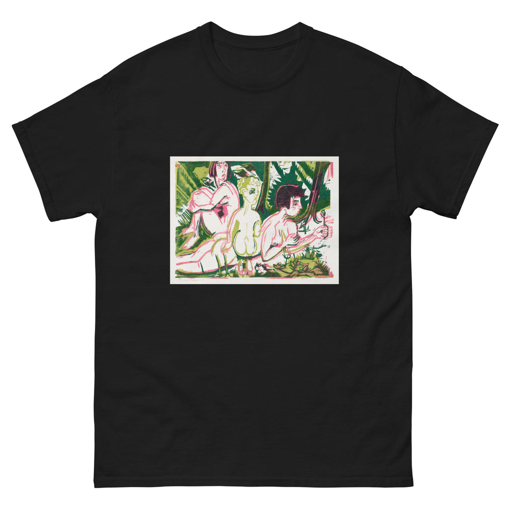 Black T-shirt Nude Women With A Child In The Forest Print Essential