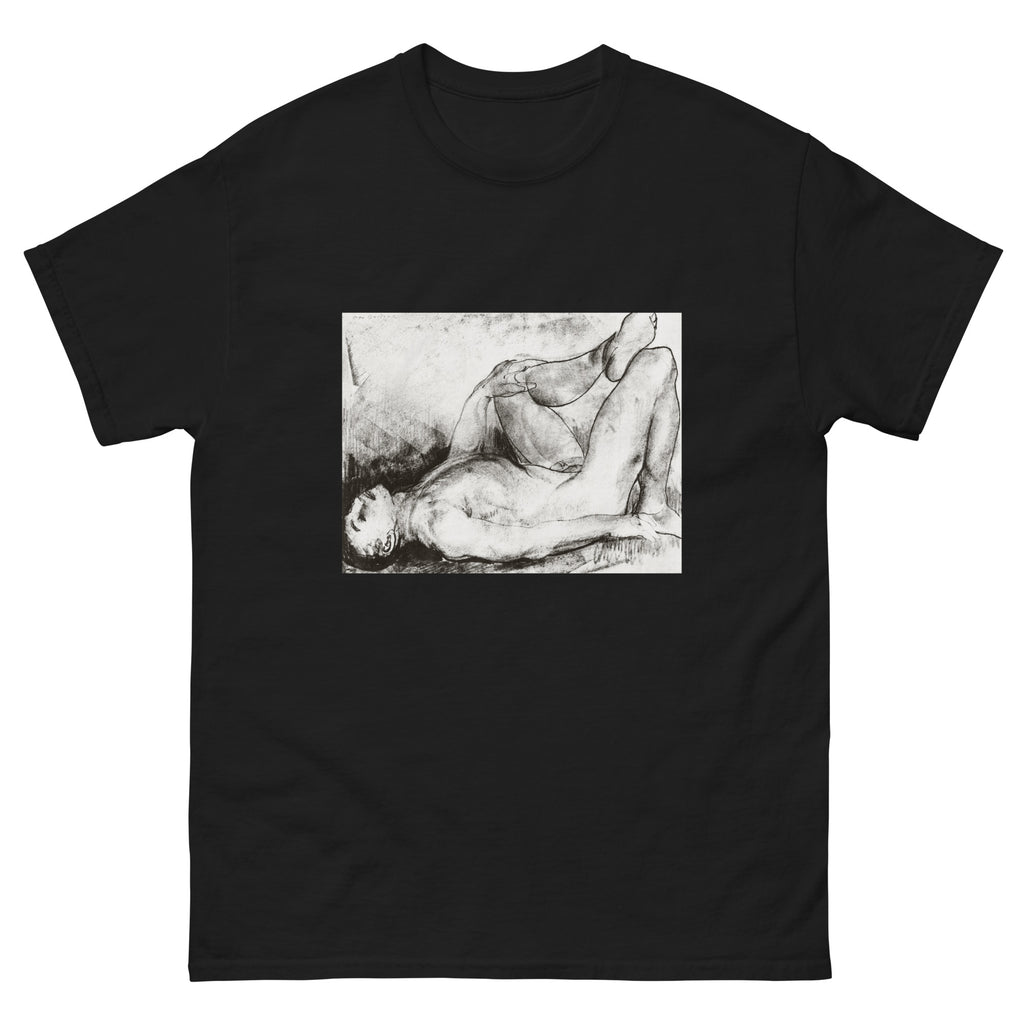 Black T-shirt Man On His Back Nude Print Essential