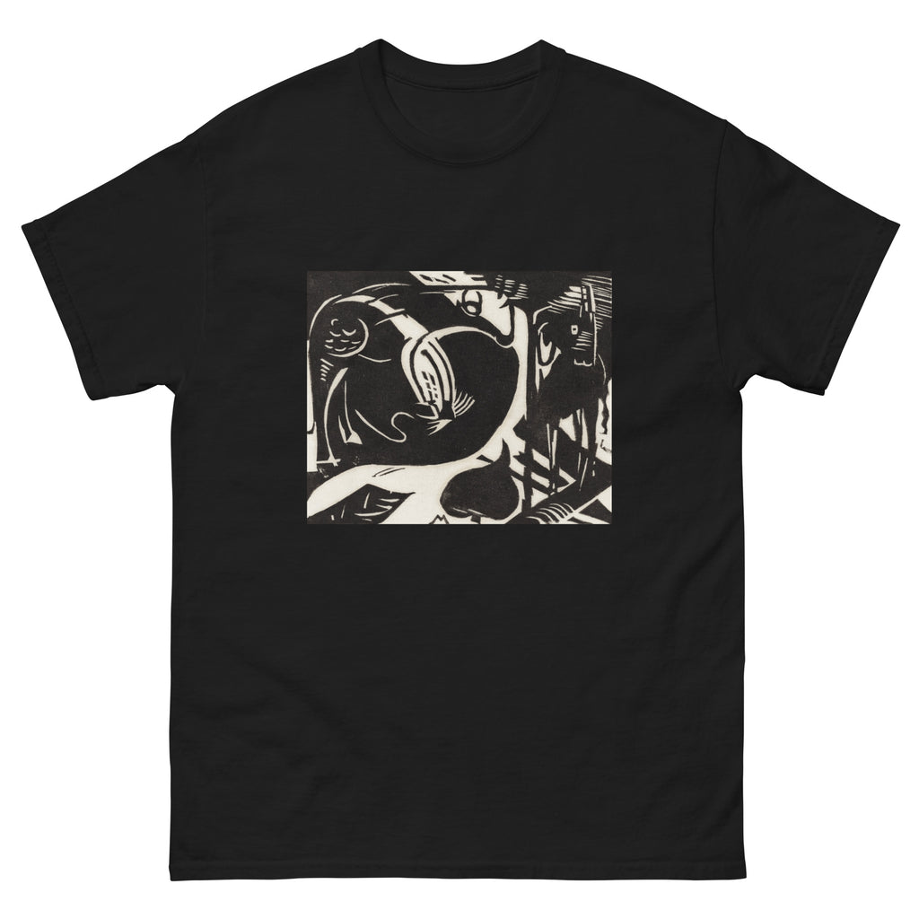 Black T-shirt Two Mythical Animals Print Essential