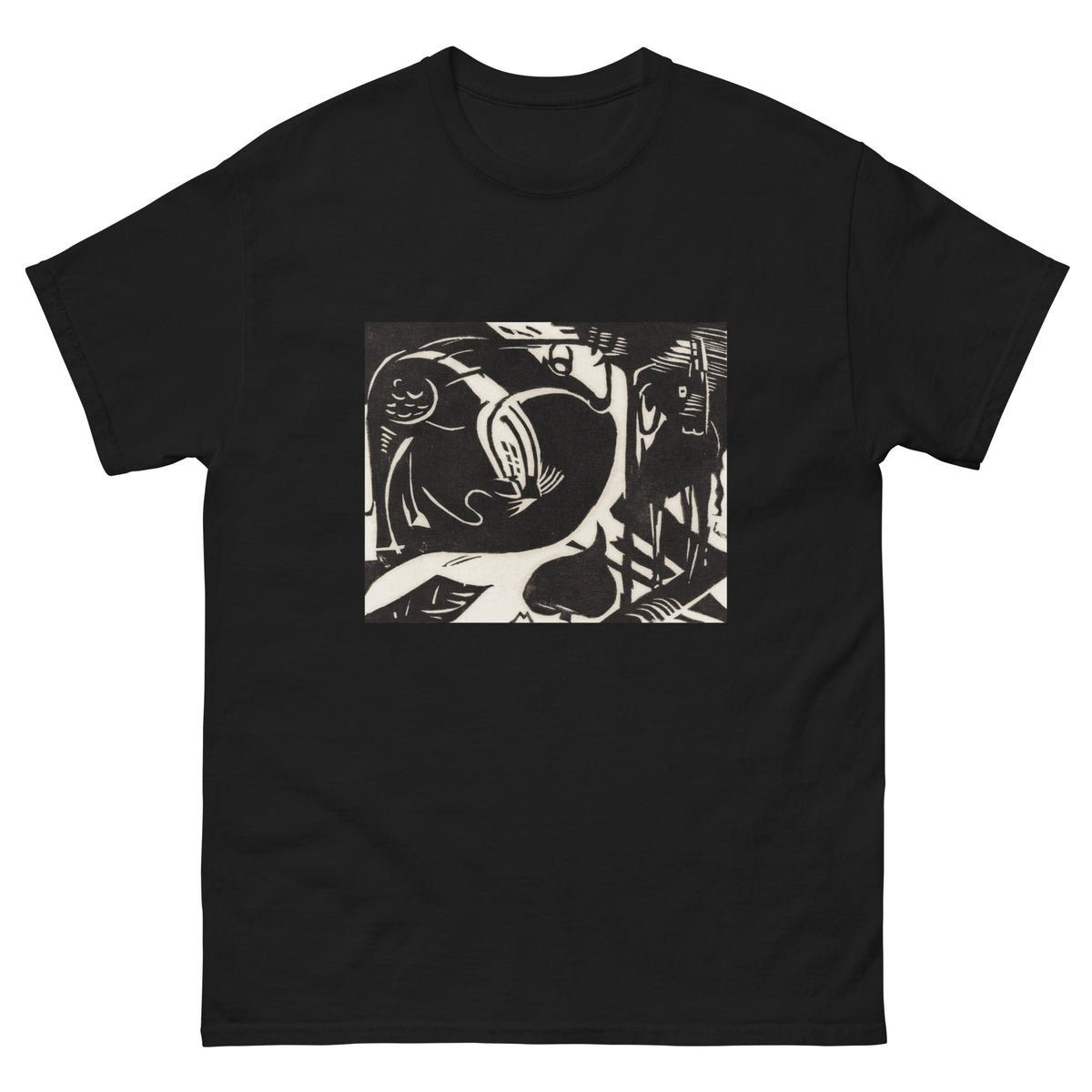 Black T-shirt Two Mythical Animals Print Essential