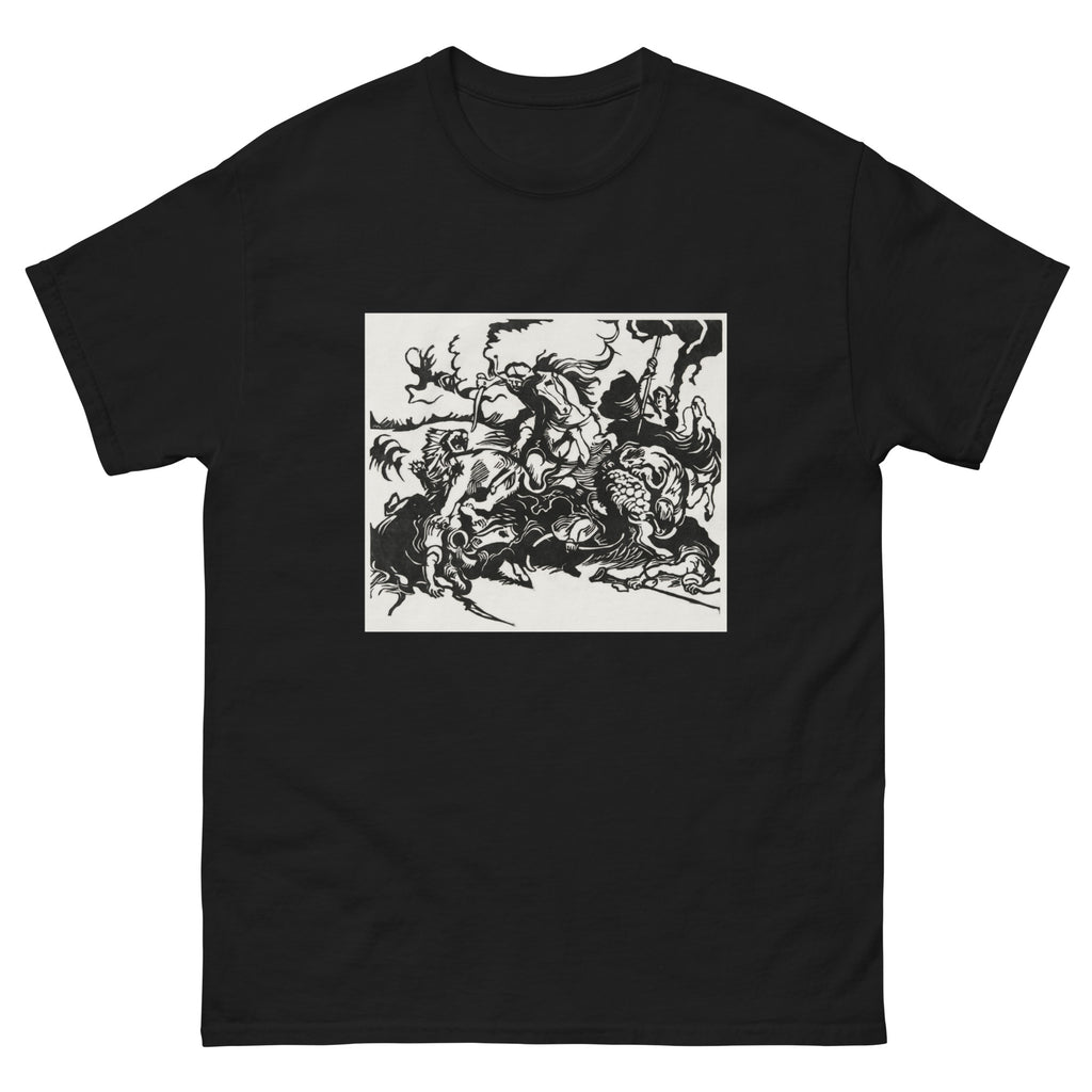Black T-shirt Lion Hunt Print Essential