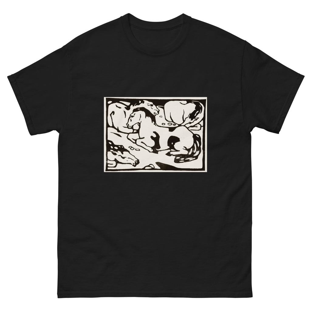 Black T-shirt Resting Horses Print Essential