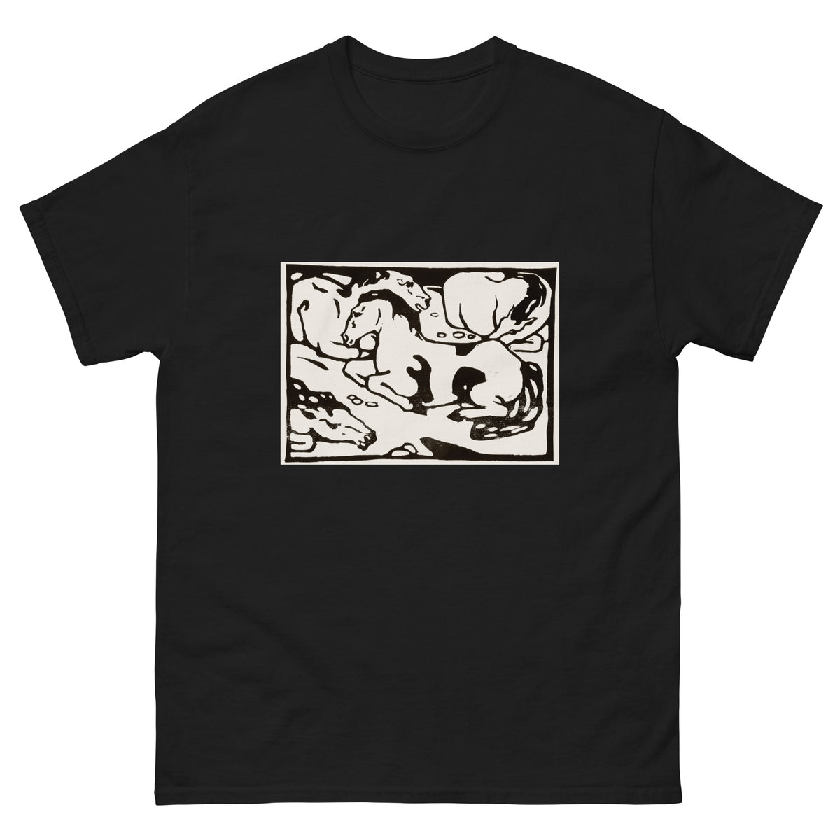Black T-shirt Resting Horses Print Essential