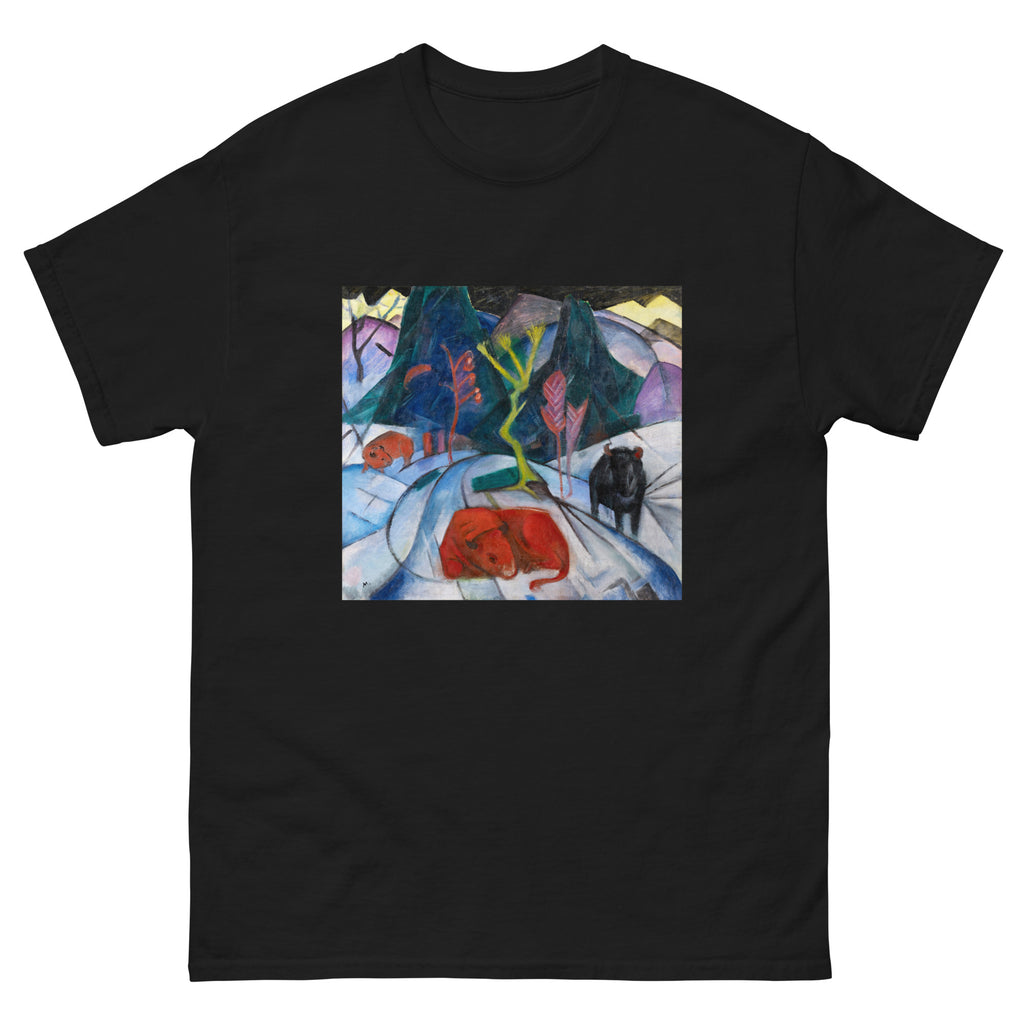 Black T-shirt Bison In Winter Red Bison Essential