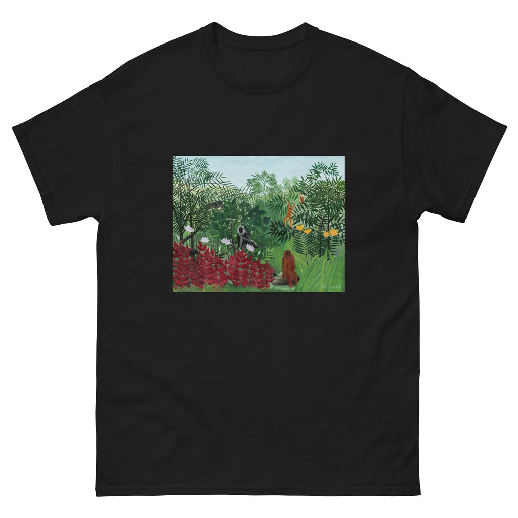 Black T-shirt Tropical Forest With Monkeys Essential