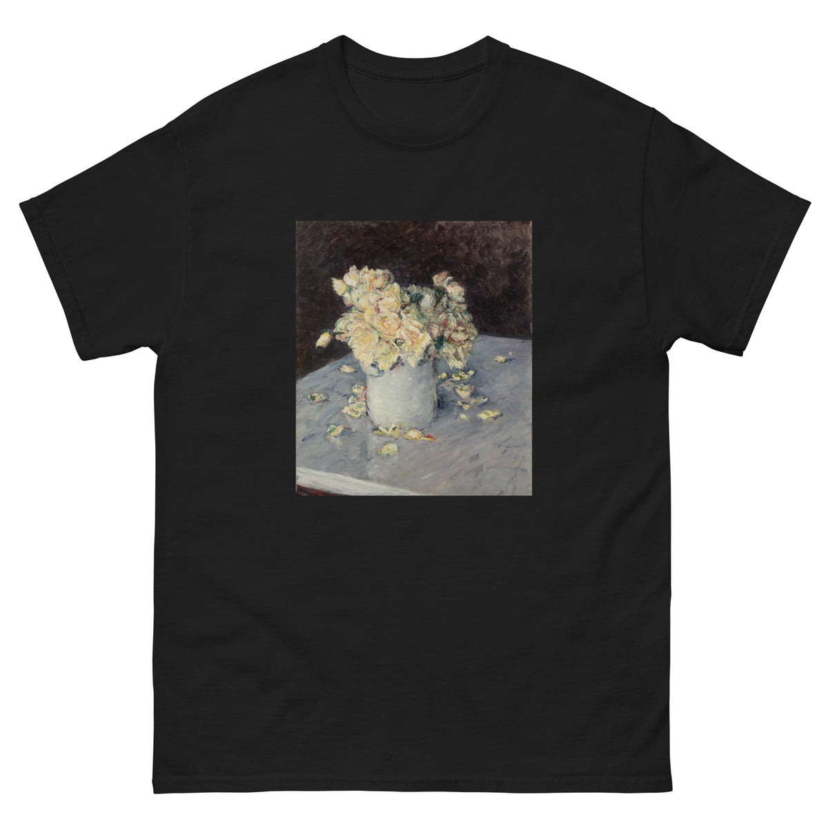 Black T-shirt Yellow Roses In A Vase Essential