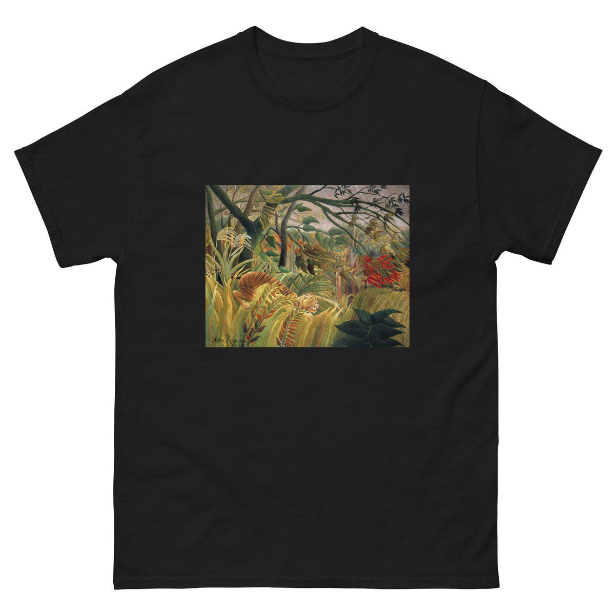 Black T-shirt Henri Rousseau Tiger In A Tropical Storm Famous Painting Essential