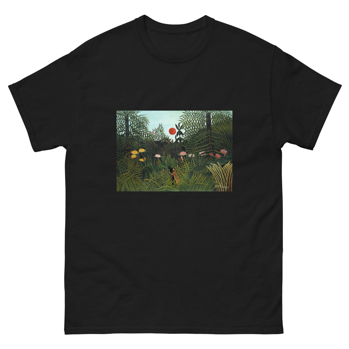 Black T-shirt Henri Rousseau Virgin Forest With Sunset Famous Painting Essential