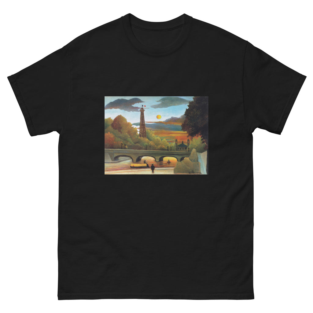 Black T-shirt Henri Rousseau Seine And Eiffel-Tower In The Sunset Famous Painting Essential