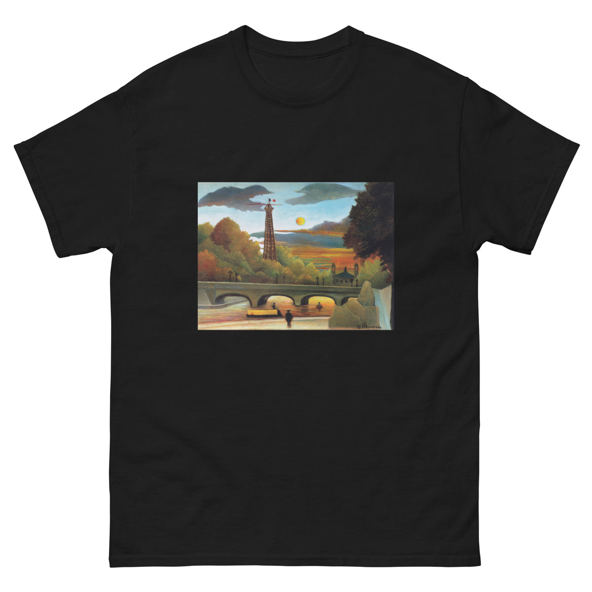 Black T-shirt Henri Rousseau Seine And Eiffel-Tower In The Sunset Famous Painting Essential