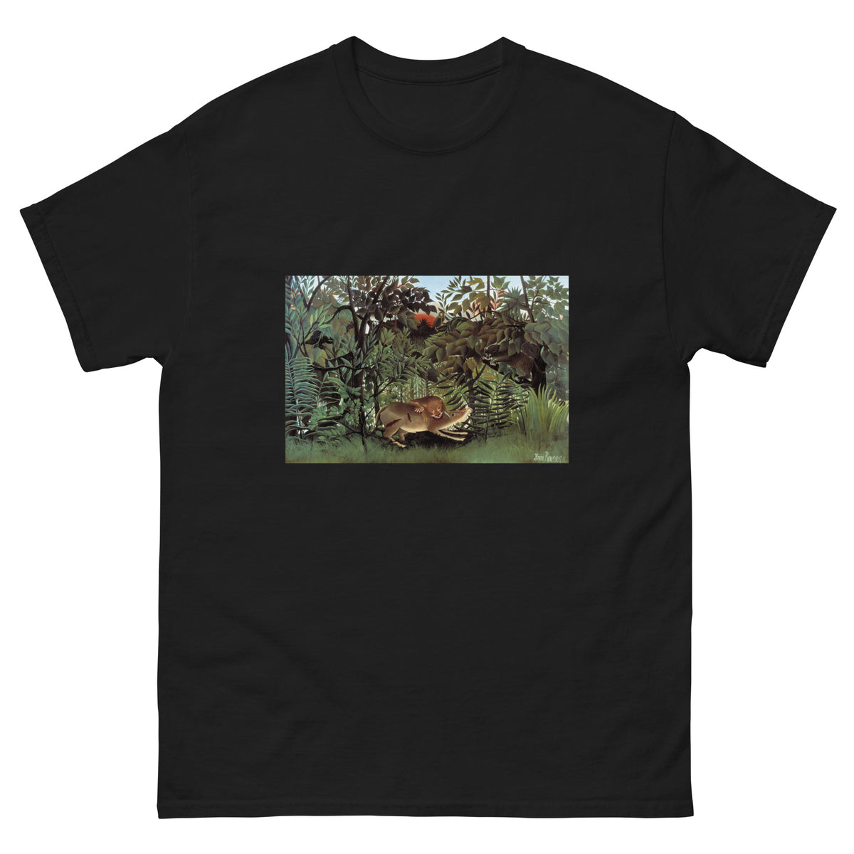 Black T-shirt Henri Rousseau The Hungry Lion Throws Itself On The Antelope Famous Painting Essential
