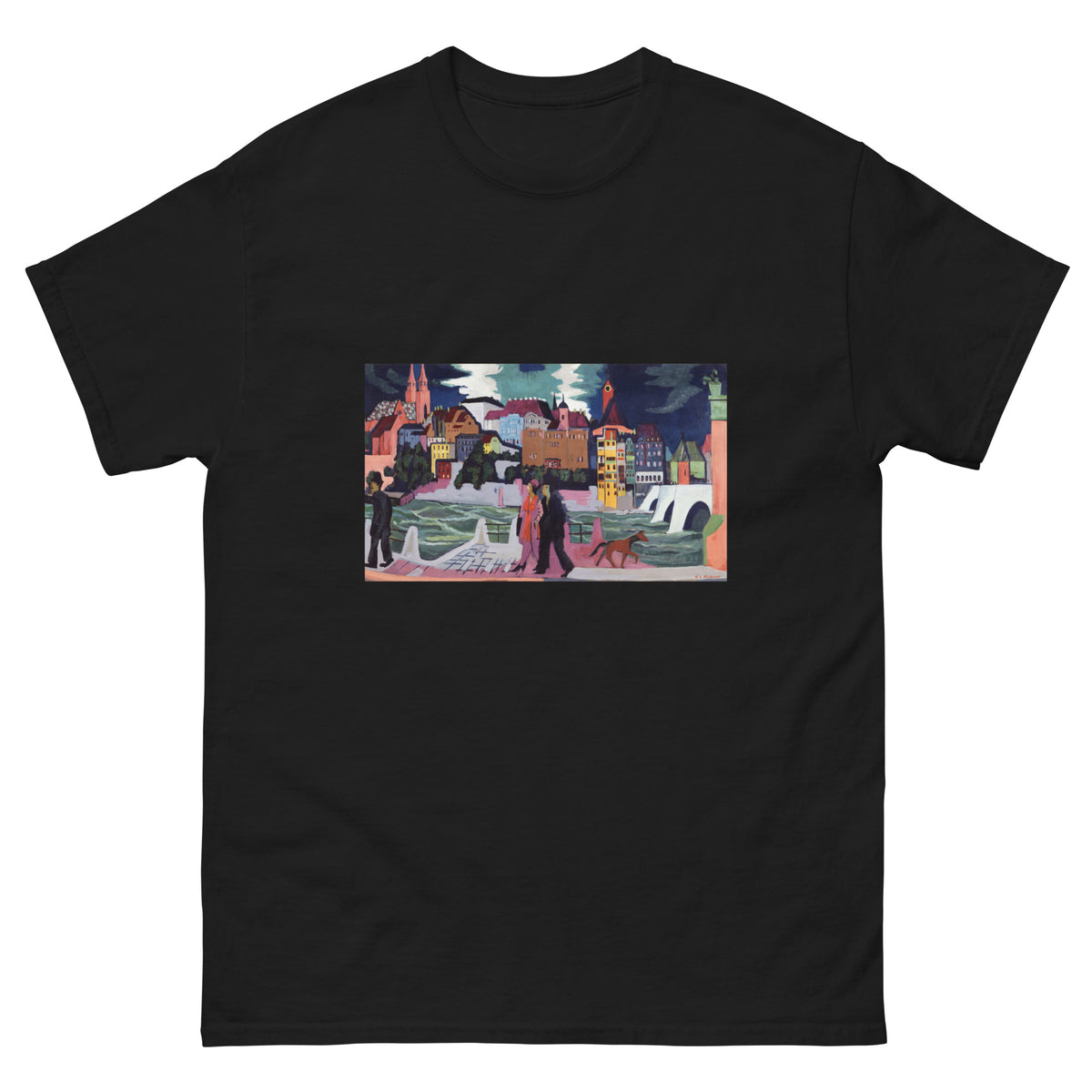 Black T-shirt Ernst Ludwig Kirchner View Of Basel And The Rhine Famous Painting Essential