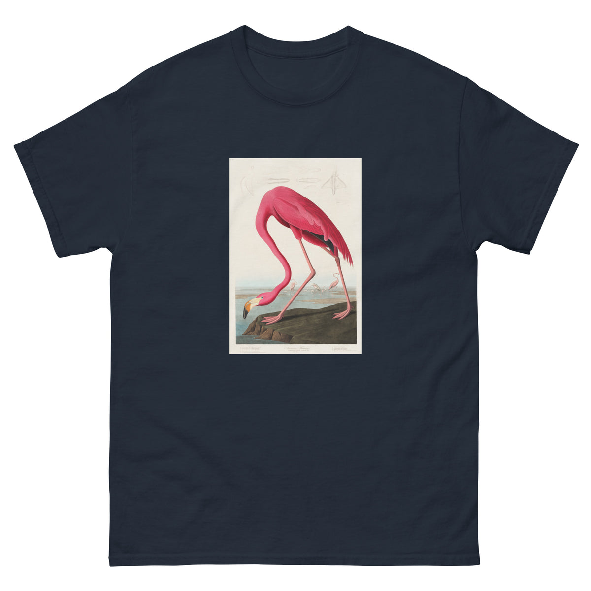 Navy T-shirt Pink Flamingo - John James Audubon 1827 Essential