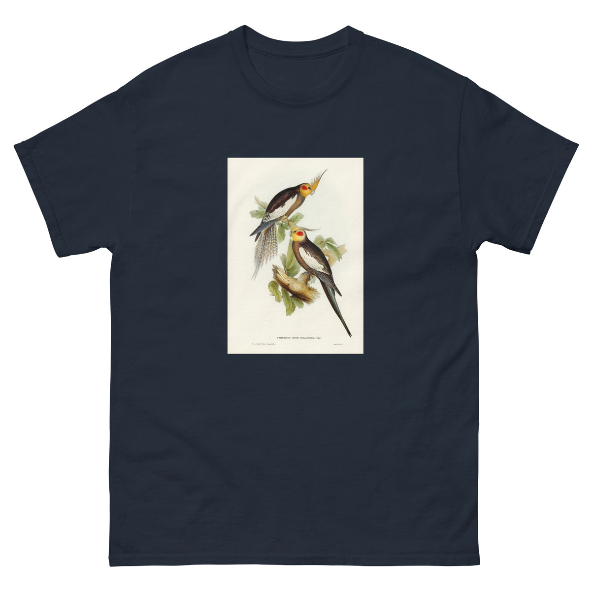 Navy T-shirt Cockatoo Parakeet Nymphicus Novae Hollandiae Illustrated - Elizabeth Gould 1804 Essential