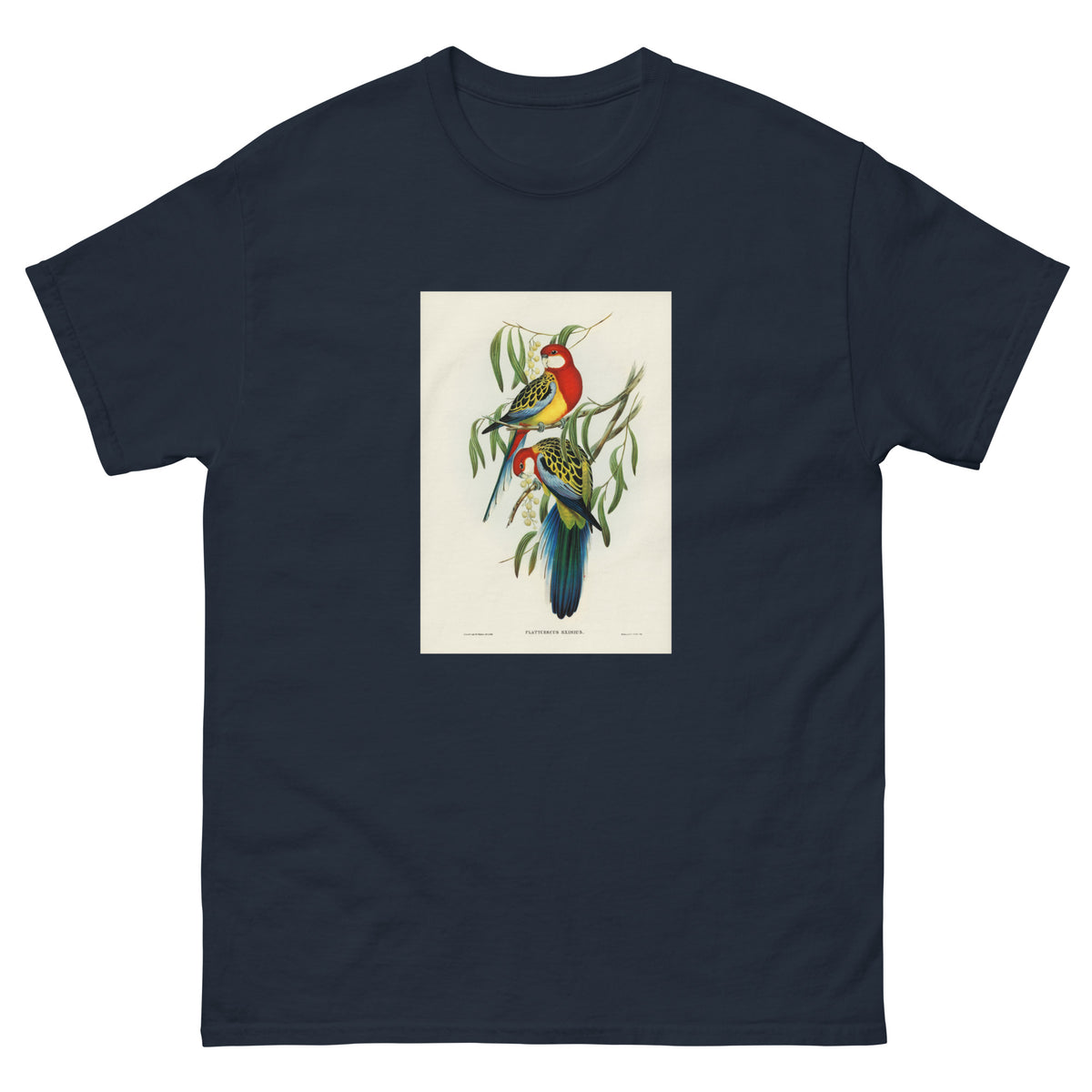 Navy T-shirt Rose-Hill Parakeet Platycercus Eximius Illustrated - Elizabeth Gould 1804 Essential
