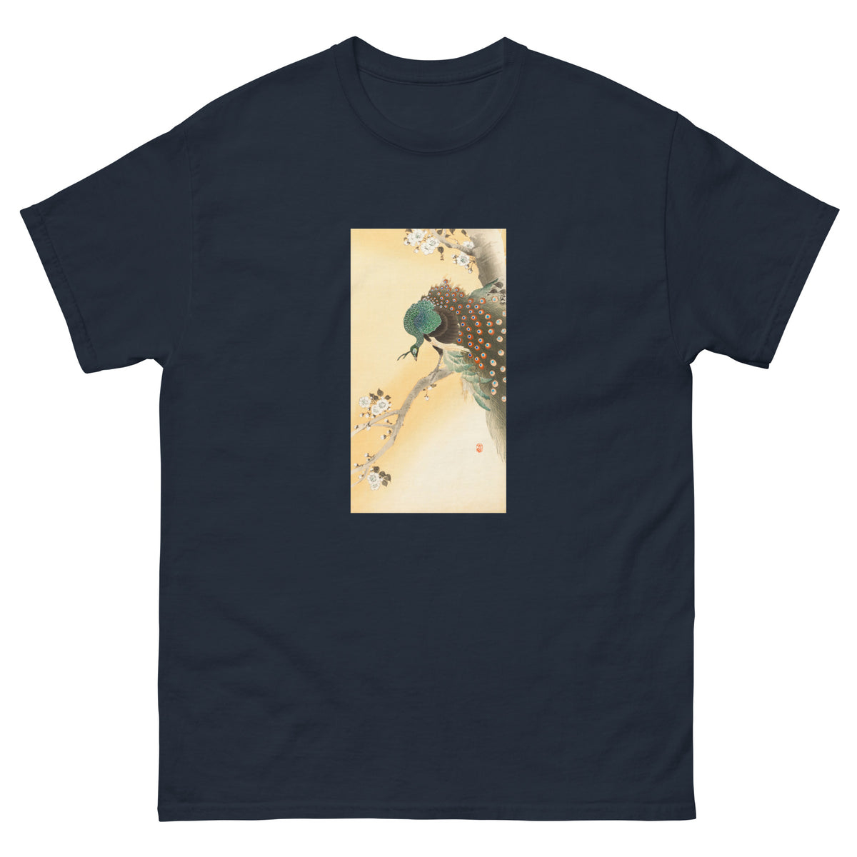 Navy T-shirt Peacock On A Cherry Blossom Tree - Ohara Koson 1900 Essential