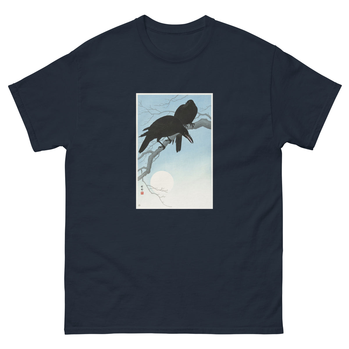 Navy T-shirt Two Crows On A Branch - Ohara Koson 1927 Essential