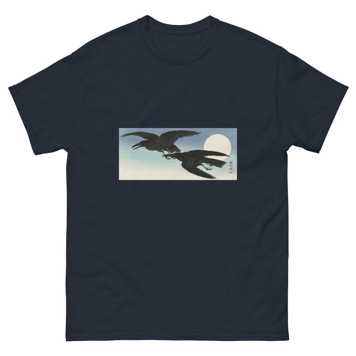 Navy T-shirt Crows At Full Moon - Ohara Koson 1925 Essential