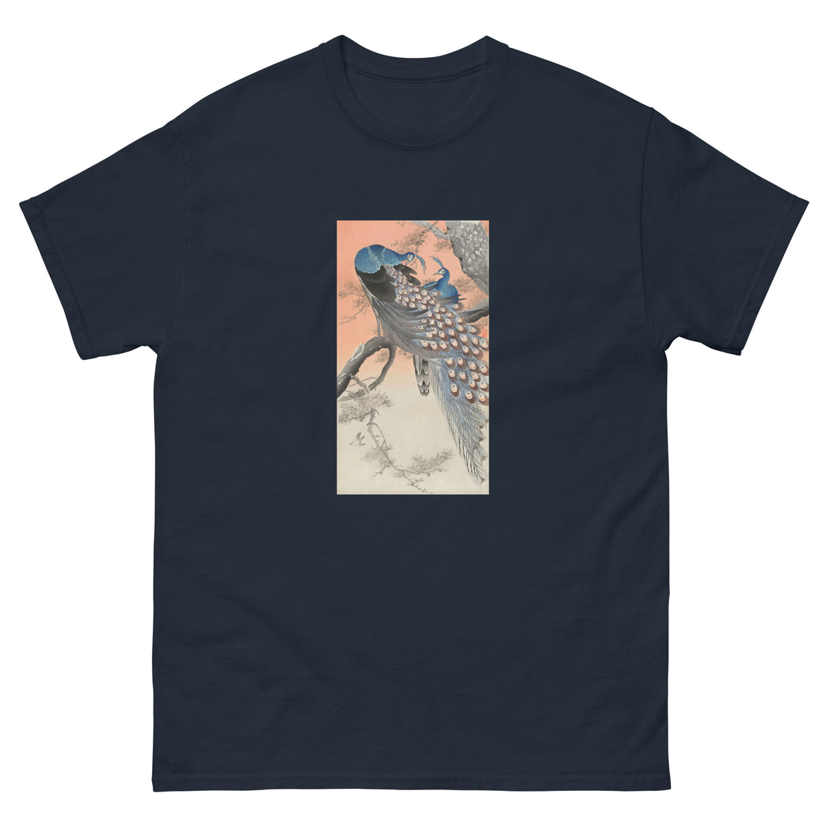 Navy T-shirt Two Peacocks On Tree Branch - Ohara Koson 1900 Essential