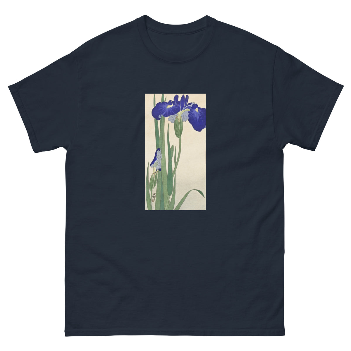 Navy T-shirt Blue Irises - Ohara Koson 1900 Essential