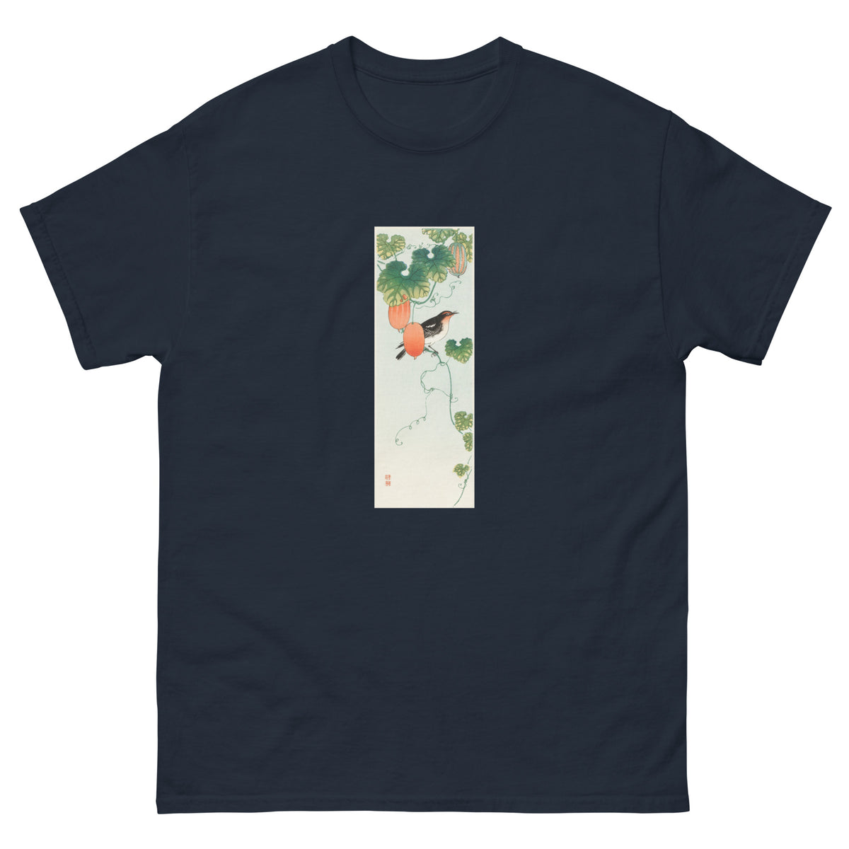 Navy T-shirt Songbird In Cucumber Plant - Ohara Koson 1925 Essential