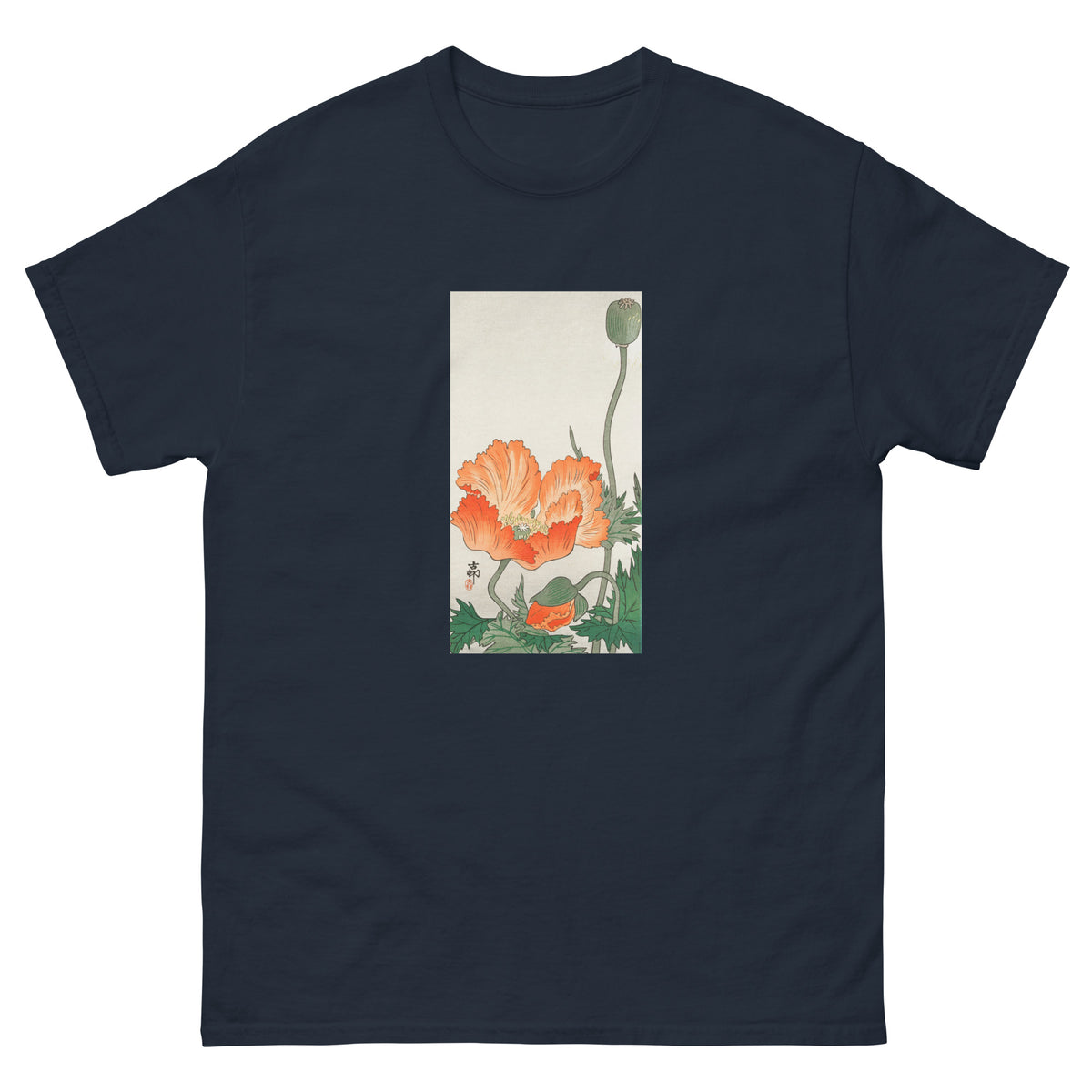 Navy T-shirt Birds And Plants - Ohara Koson 1900 Essential