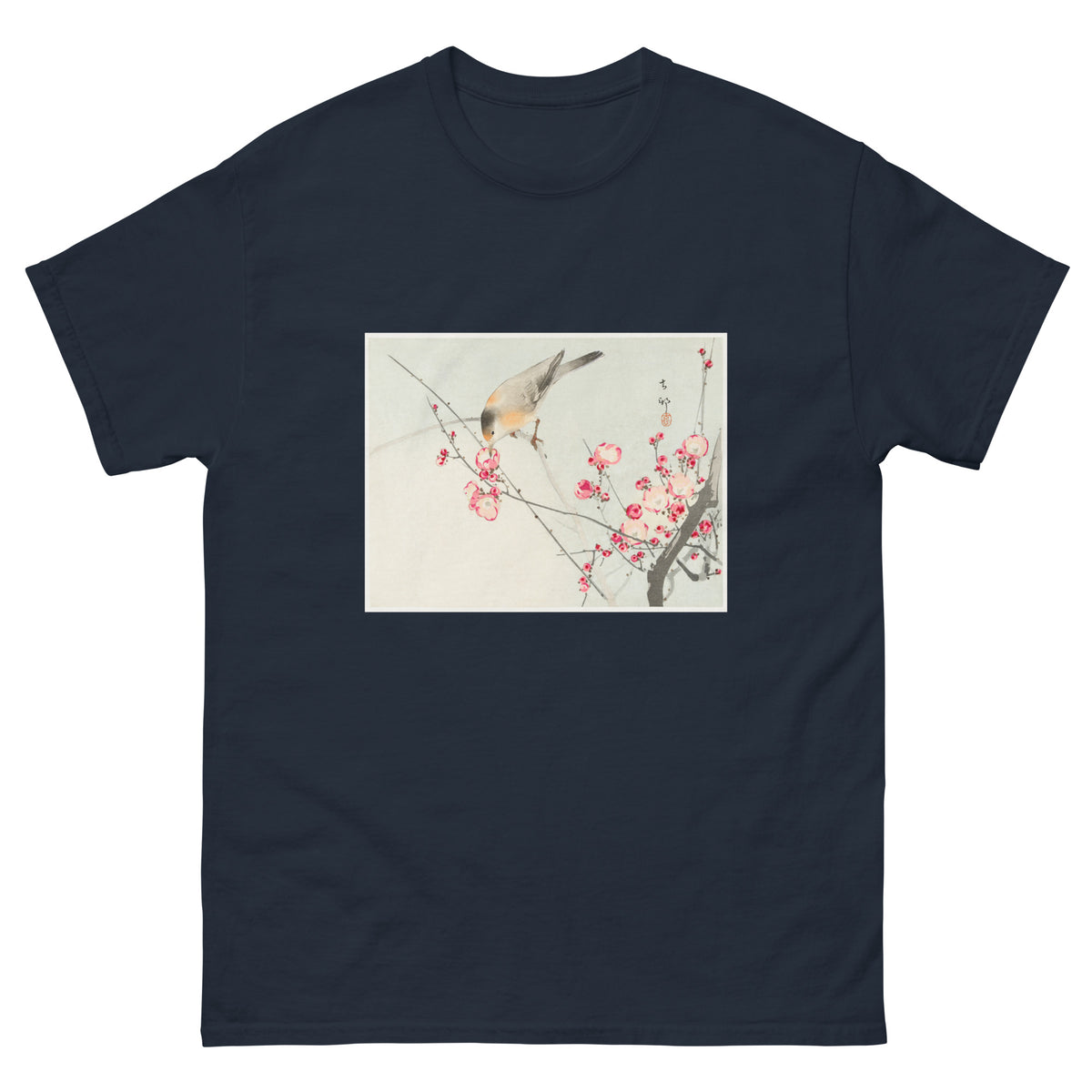 Navy T-shirt Songbird On Blossom Branch - Ohara Koson 1900 Essential