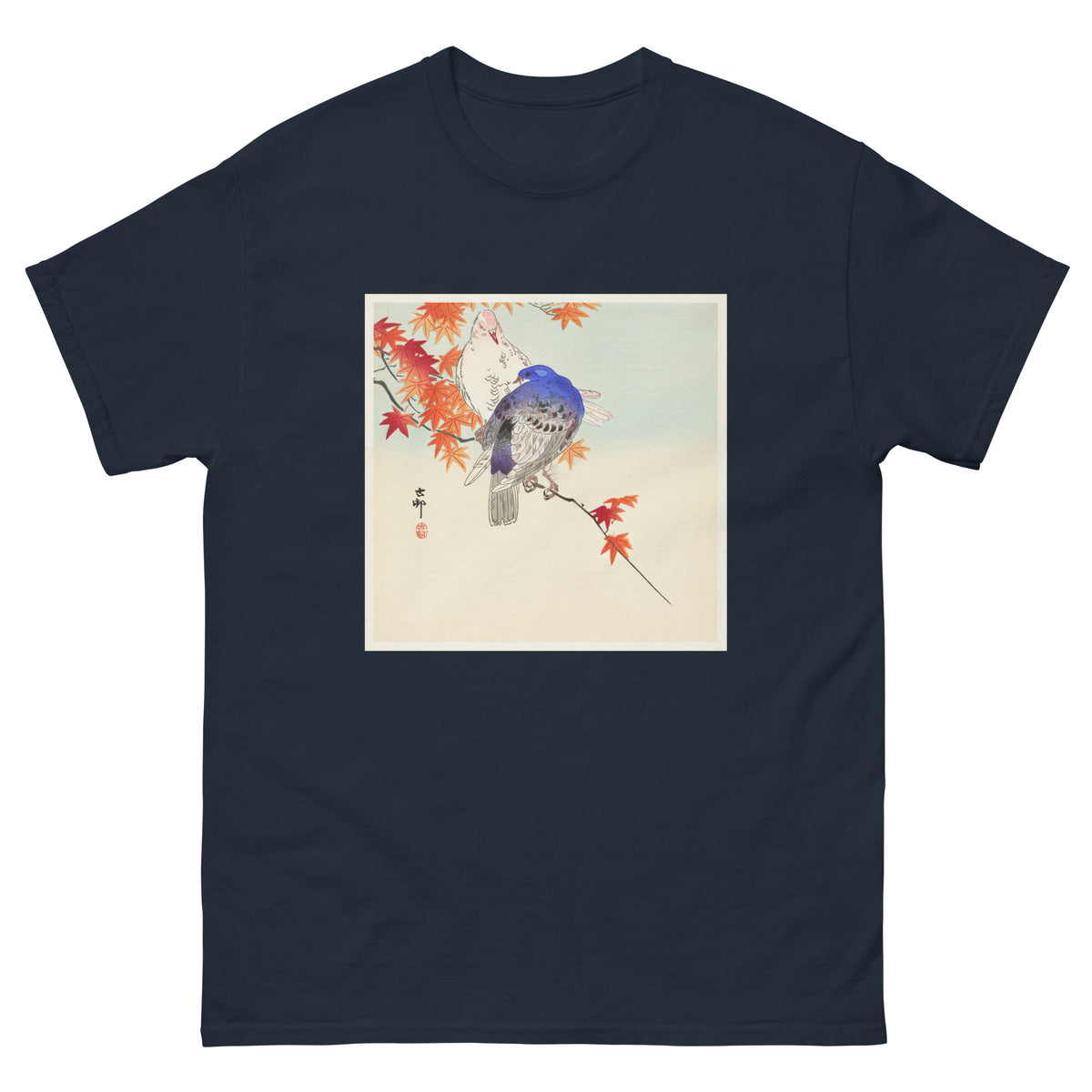 Navy T-shirt Two Pigeons On Autumn Branch - Ohara Koson 1900 Essential