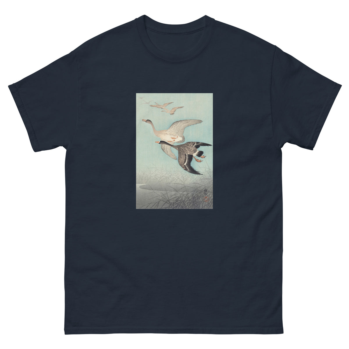 Navy T-shirt Great Geese In Flight - Ohara Koson 1925 Essential