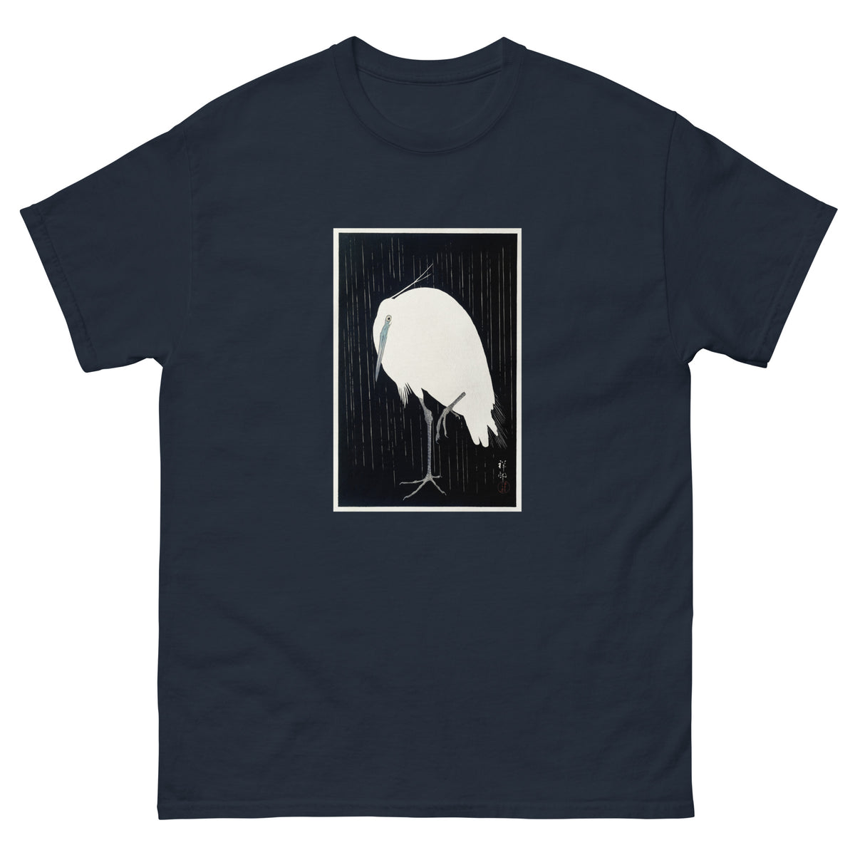 Navy T-shirt Egret In The Rain - Ohara Koson 1925 Essential