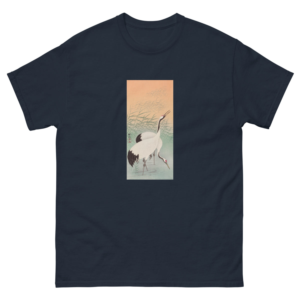 Navy T-shirt Two Cranes - Ohara Koson 1925 Essential