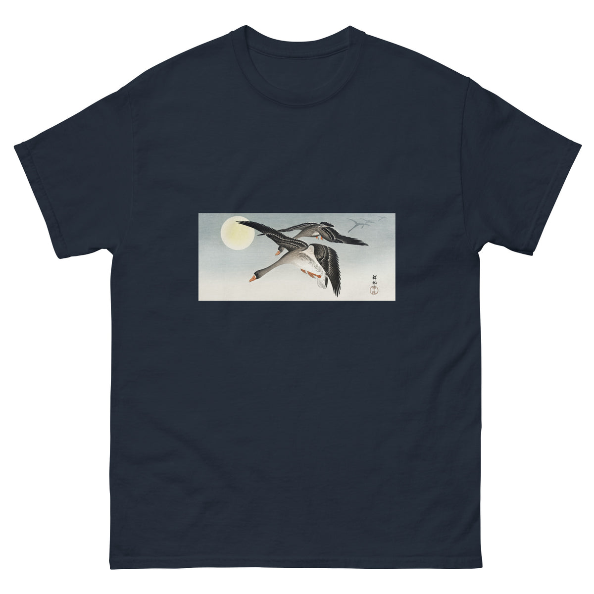 Navy T-shirt Birds At Full Moon - Ohara Koson 1900 Essential