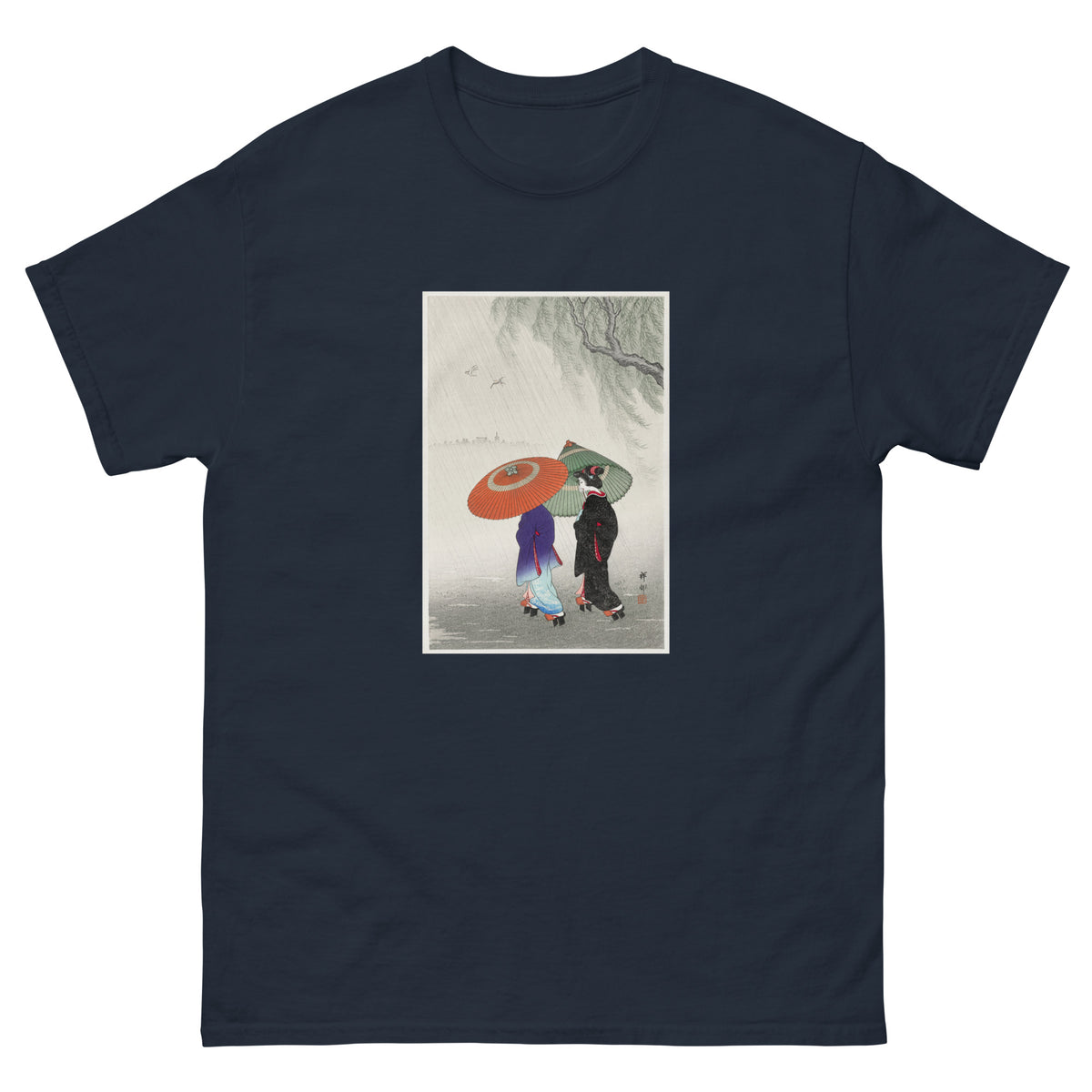 Navy T-shirt Two Women In The Rain - Ohara Koson 1925 Essential