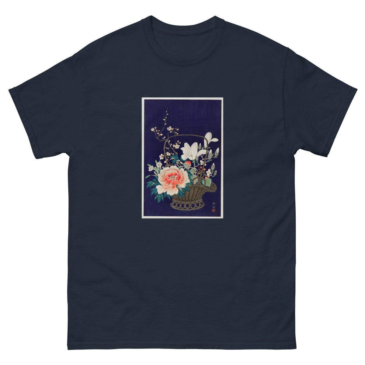 Navy T-shirt Bamboo Flower Basket - Ohara Koson 1932 Essential