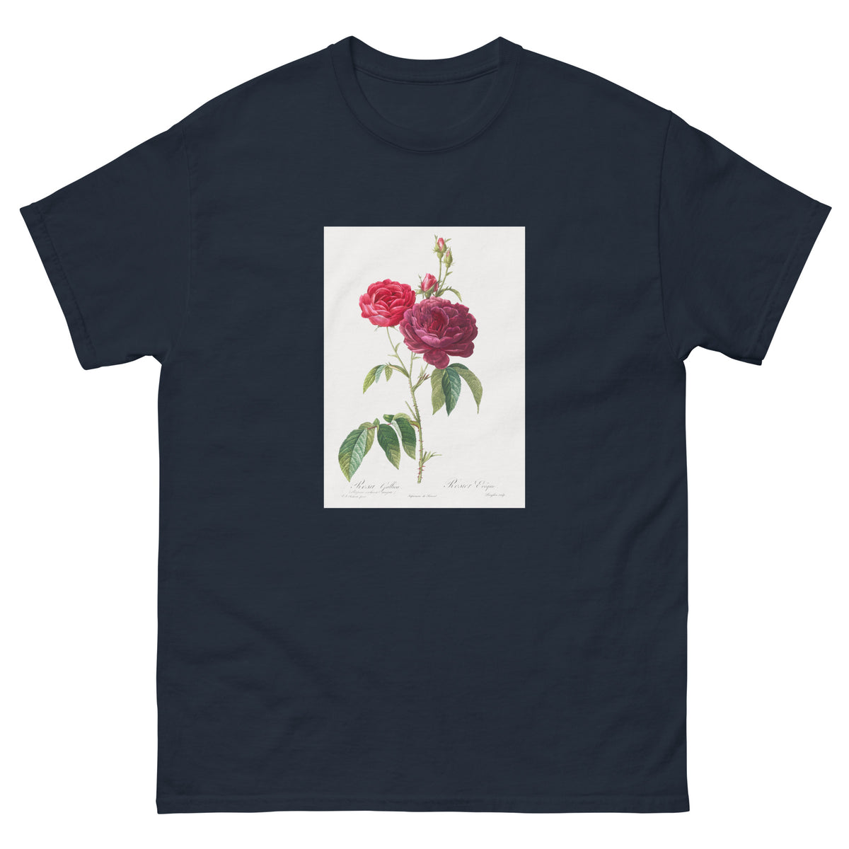 Navy T-shirt Purple French Rose Rosa Gallica Purpuro-Violacea Magna Essential