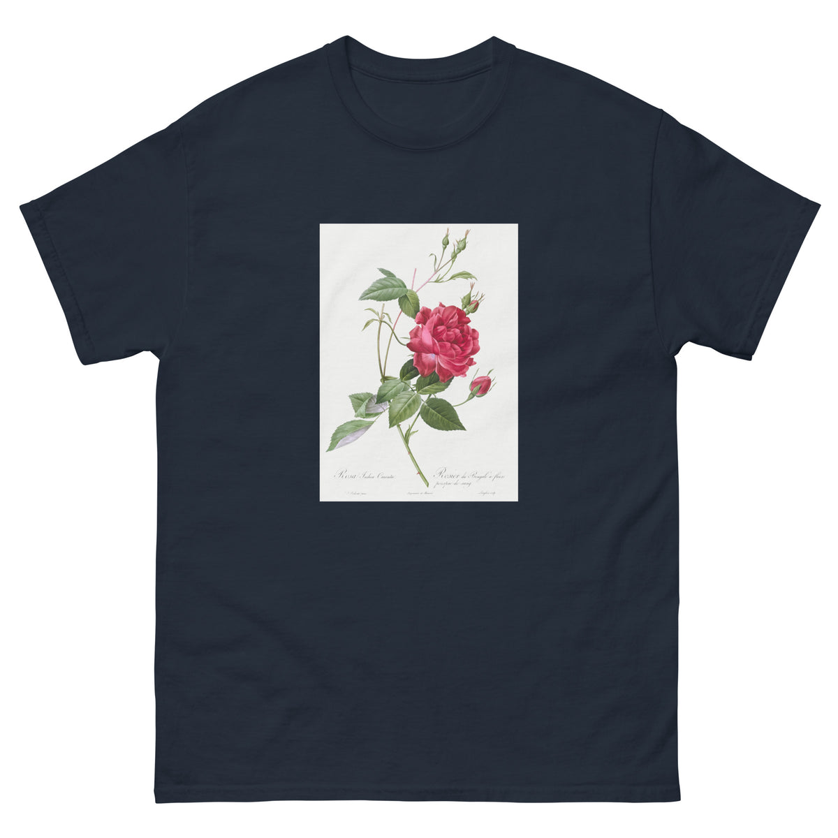 Navy T-shirt Blood-Red Bengal Rose Rosa Indica Cruneta Essential