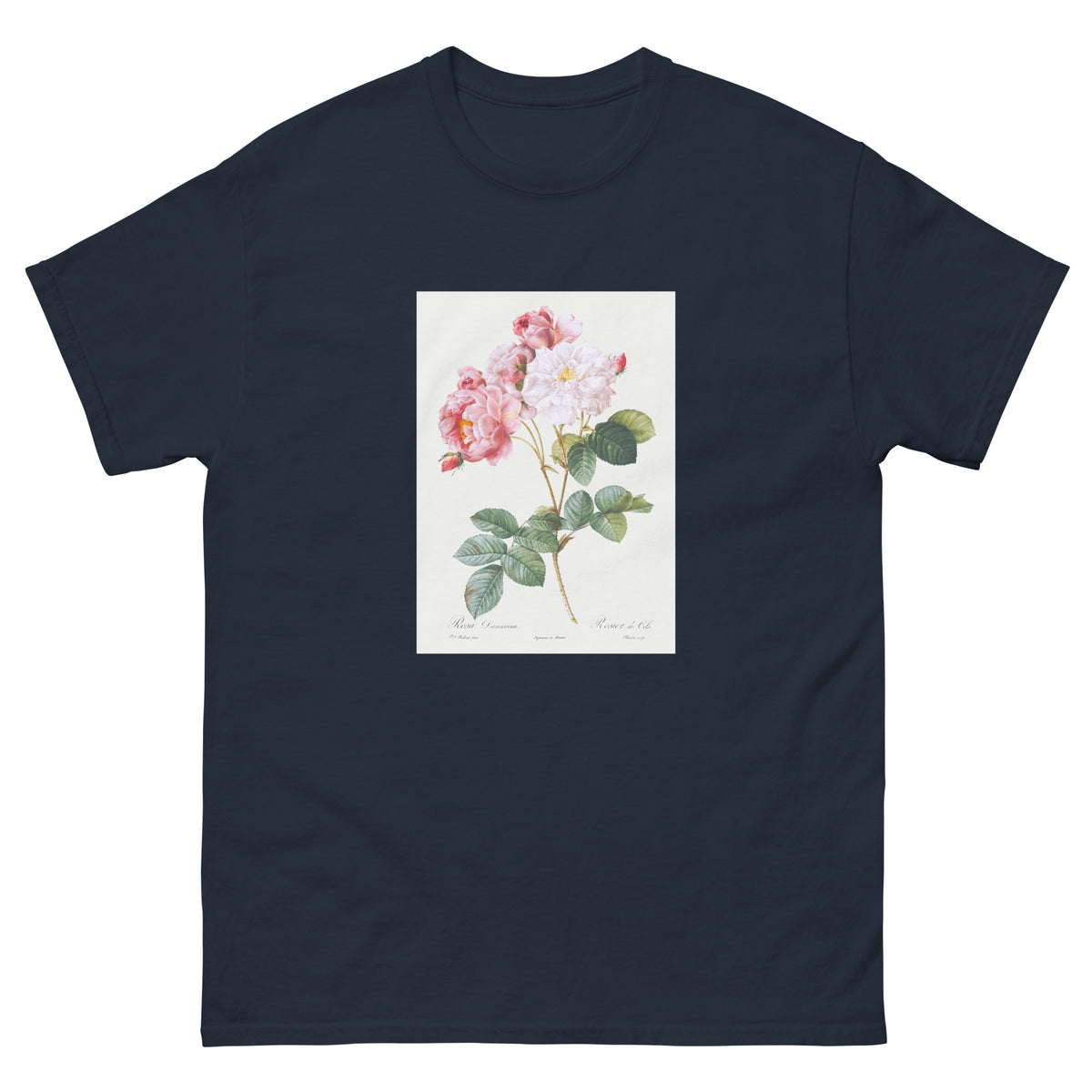 Navy T-shirt Rosa Damascena Rosebush Rosa Damascena Essential