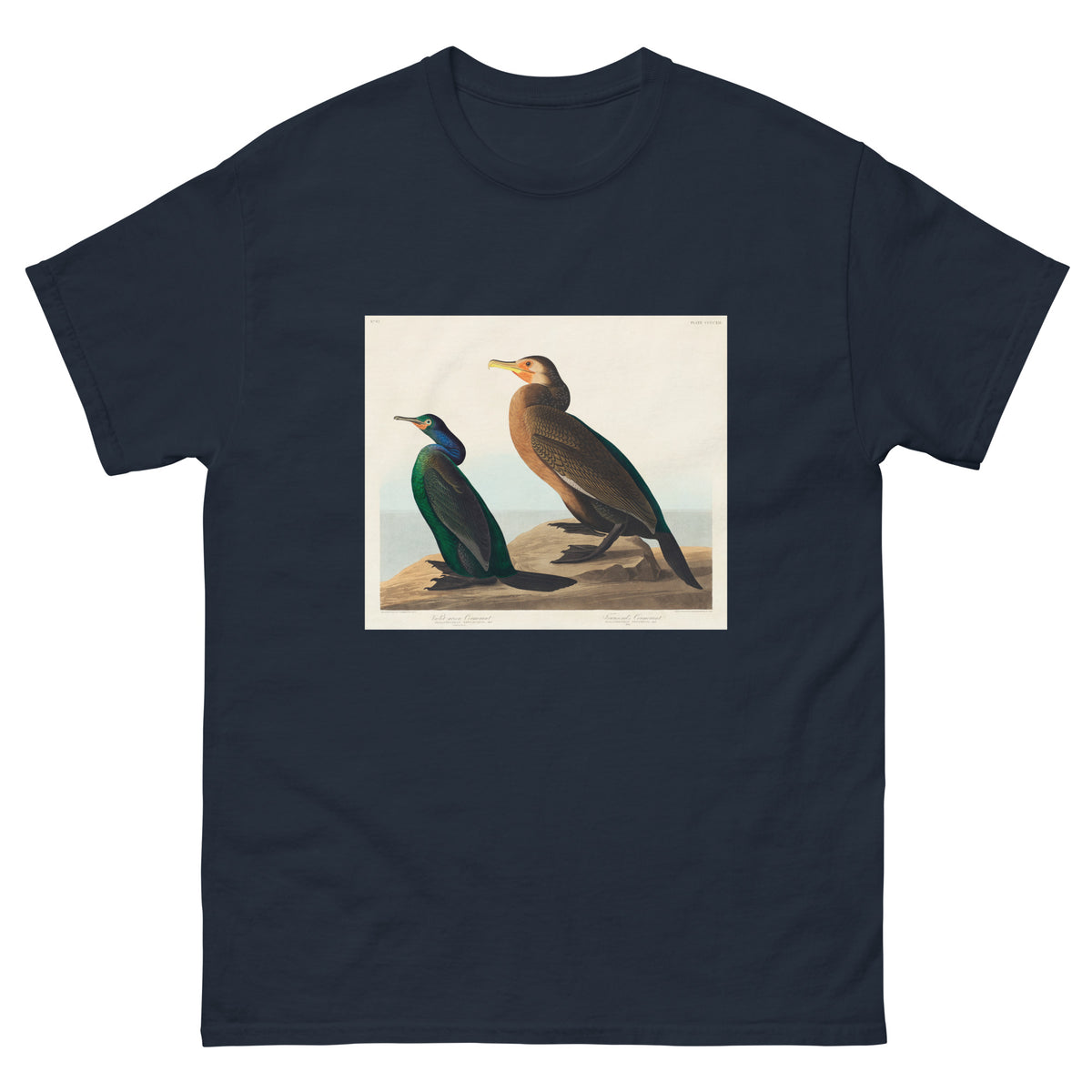 Navy T-shirt Violet-Green Cormorant And Townsend S Cormorant - John James Audubon 1827 Essential