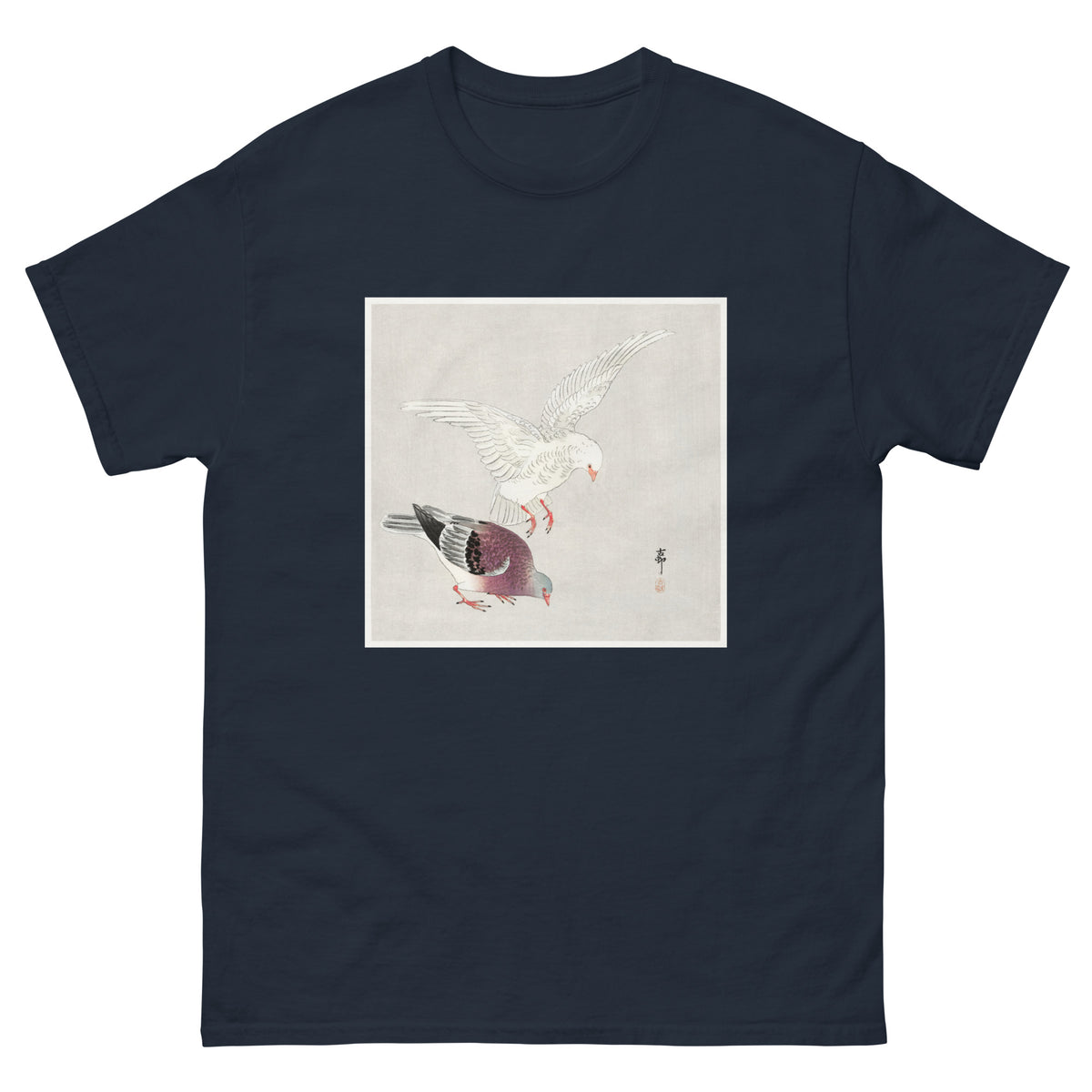 Navy T-shirt Two Pigeons - Ohara Koson 1877 Essential