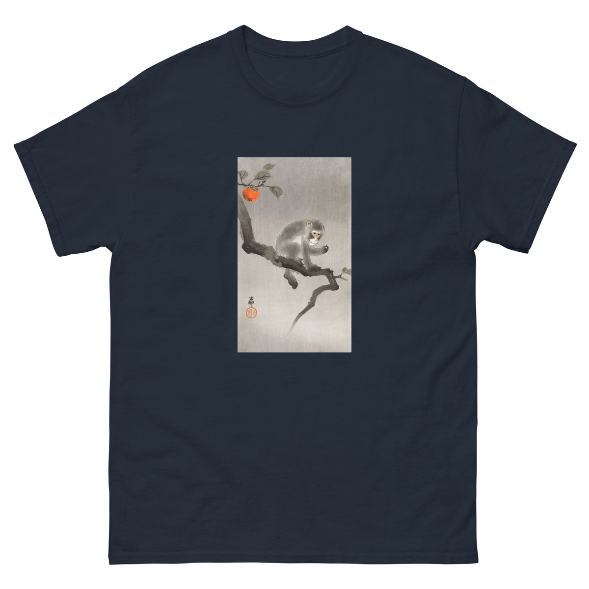 Navy T-shirt Monkey In Cockatoo - Ohara Koson 1900 Essential