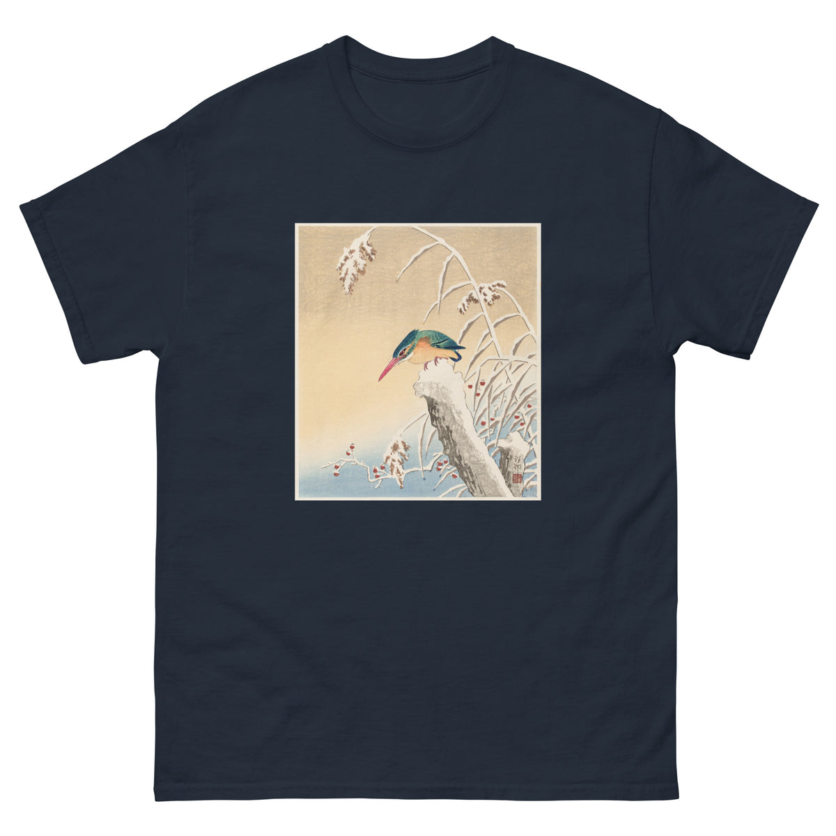 Navy T-shirt Kingfisher In The Snow - Ohara Koson 1925 Essential