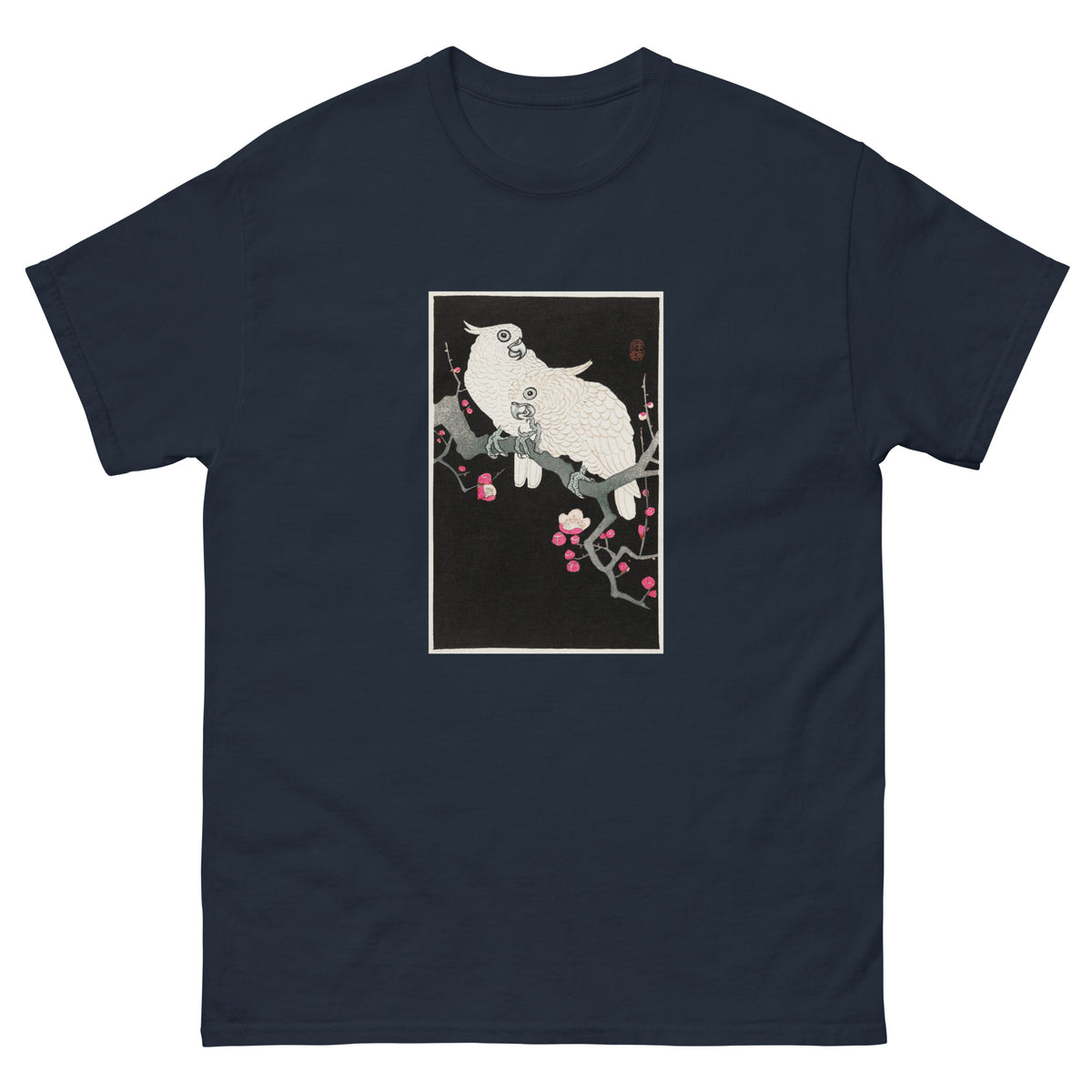 Navy T-shirt Two Cockatoo And Plum Blossom - Ohara Koson 1925 Essential
