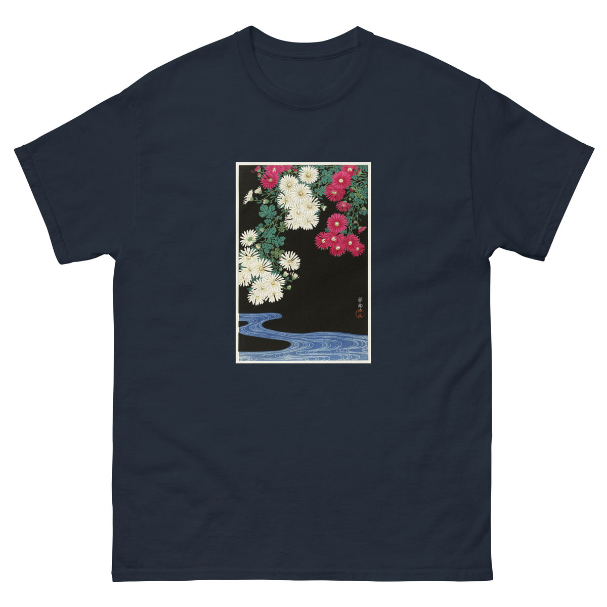 Navy T-shirt Chrysanthemums - Ohara Koson 1925 Essential