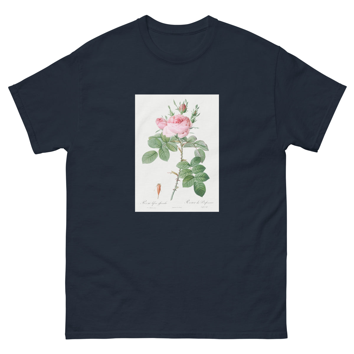 Navy T-shirt Rosa Bifera Officinalis Also Known As Rose Of Perfume Essential