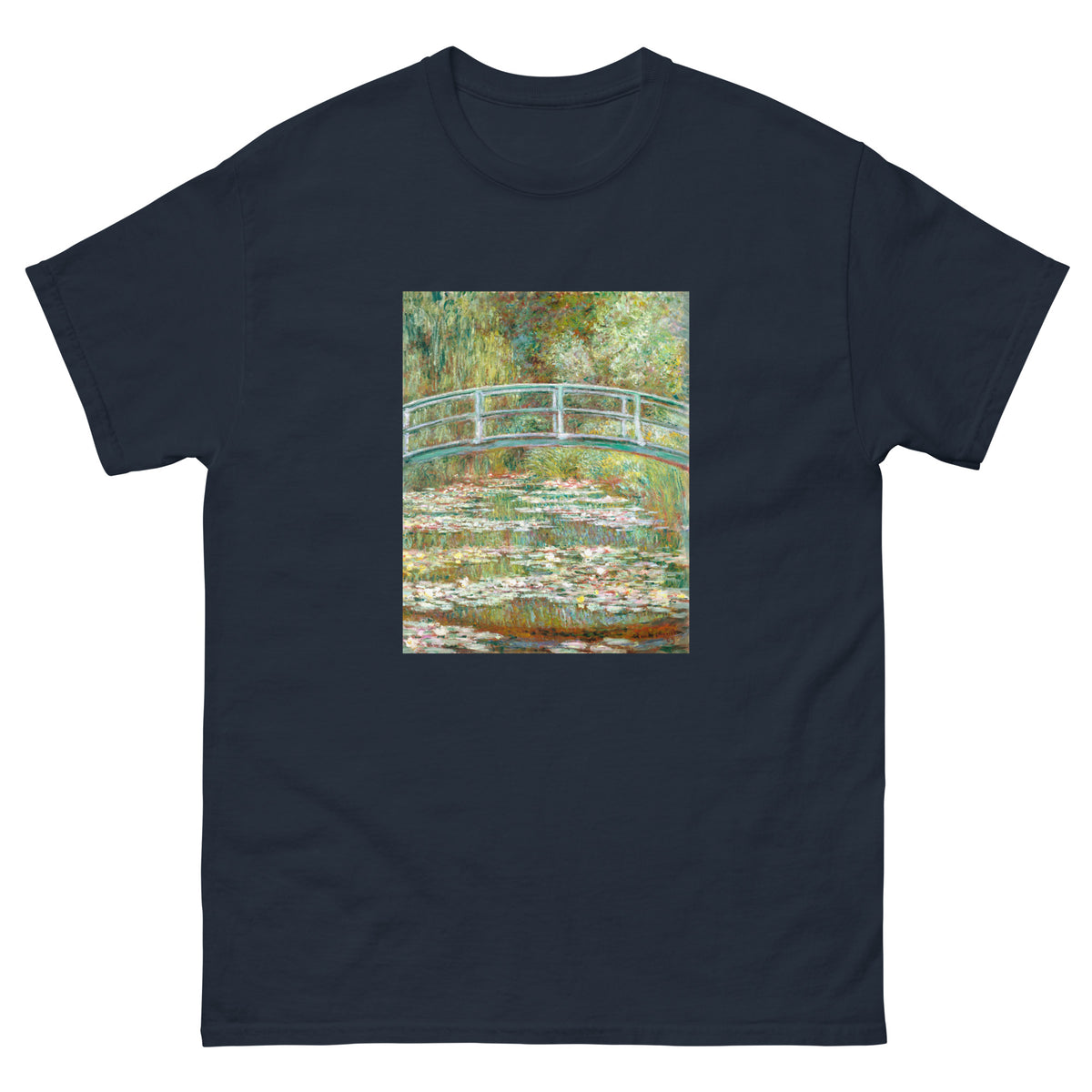 Navy T-shirt Bridge Over A Pond Of Water Lilies Essential