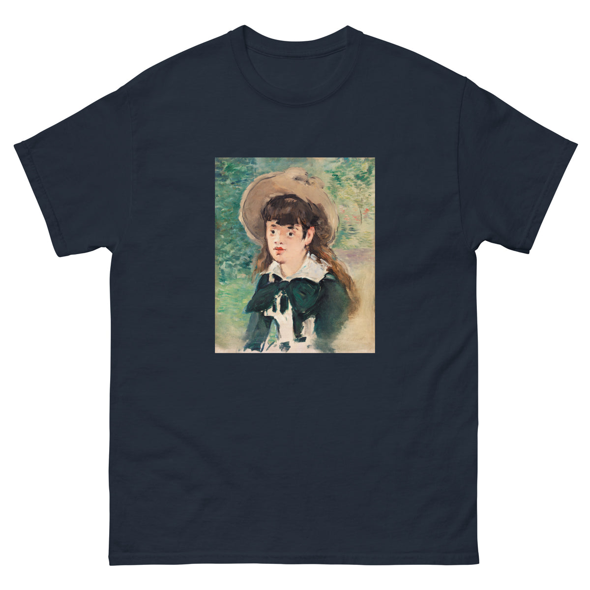 Navy T-shirt Young Girl On A Bench Fillette Sur Un Banc Painting In High Resolution Essential